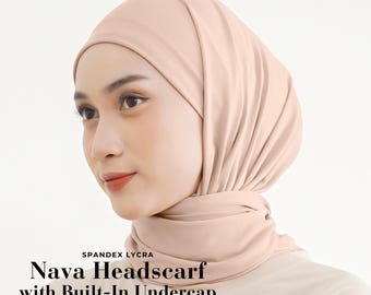 NAVA Headscarf with Built-In Matching Undercap, Hijab and Cap set, Lightweight Shawl with Inner Hijab Cap Underscarf, Muslim Women Girl Gift
