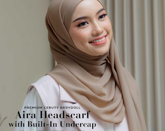 AIRA Headscarf with Built-In Matching Undercap, Hijab and Cap set, Lightweight Shawl with Inner Hijab Cap Underscarf, Muslim Women Girl Gift
