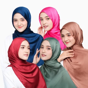 AZRAA Scarf, 30 colors Crinkle Silky Satin Hijab Shayla, Elegant Lightweight Shawl Wrap Headscarf Maroon Brown, Cute Muslim Gifts for Women