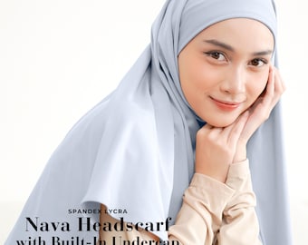 NAVA Headscarf with Built-In Matching Undercap, Hijab and Cap set, Lightweight Shawl with Inner Hijab Cap Underscarf, Muslim Women Girl Gift