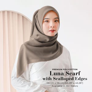 LUNA Scarf with Scalloped Edges, Square Hijab Scarf, Lightweight Shawl Wrap Scarves, Head Scarf, Head Covers, Islamic Muslim Gifts for Women