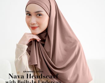 NAVA Headscarf with Built-In Matching Undercap, Hijab and Cap set, Lightweight Shawl with Inner Hijab Cap Underscarf, Muslim Women Girl Gift