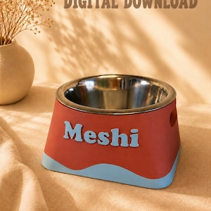 Arquivo para impressão 3D de tigela personalizada para animais de estimação | Tigela elevada para cães e gatos em estilo ondulado (download em STL)