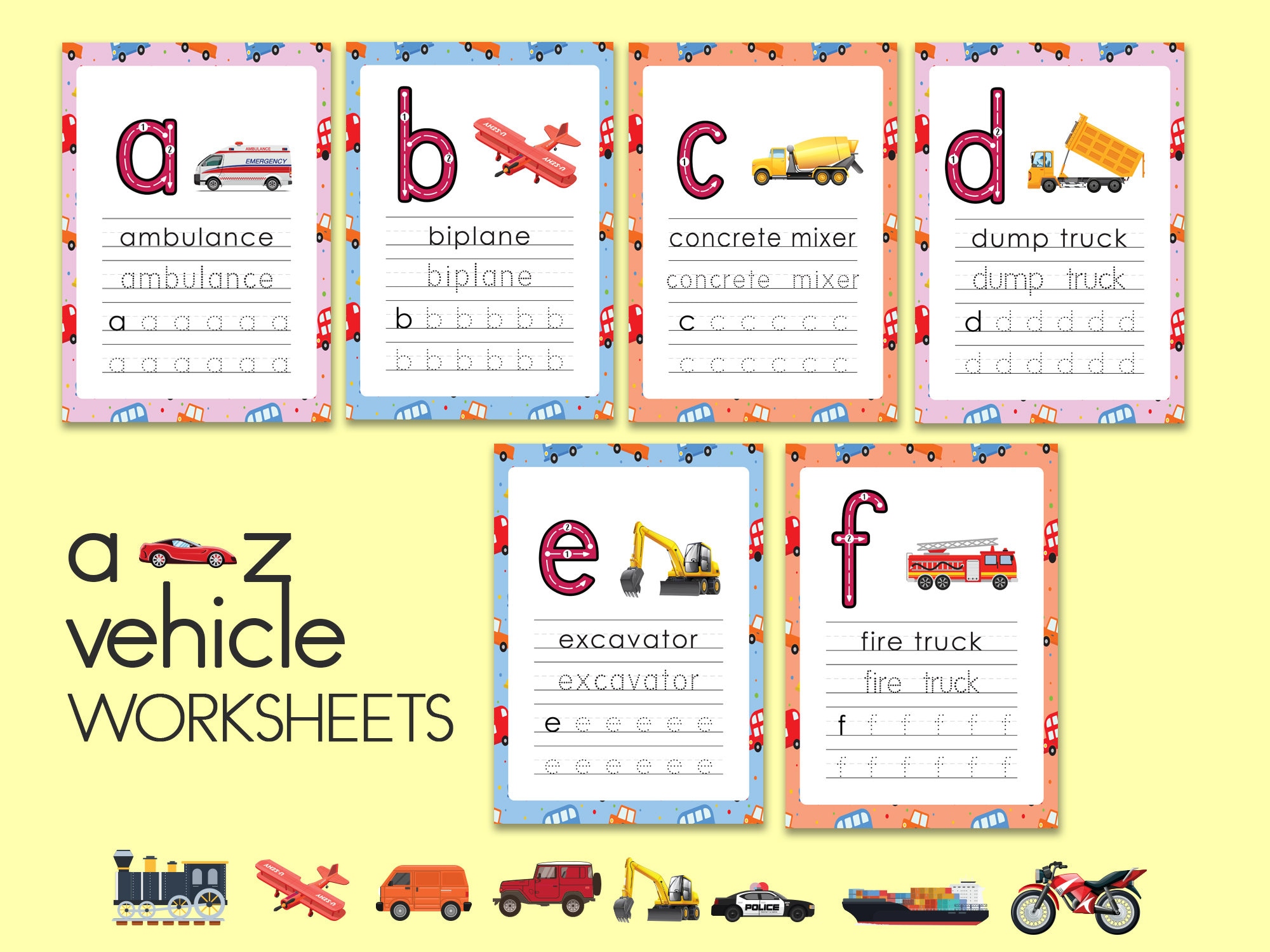 ABC Vehicle Printable Worksheet Children Worksheet Etsy UK