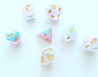 Pink and Blue Resin Dice with Gold numbers