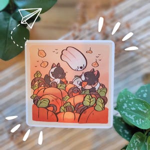 Herfstkatten met hun kleine spookvrienden pompoenpatch Art Prints 5 x 5