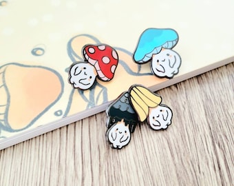 1 inch tall Mushroom Buddies Enamel Pins