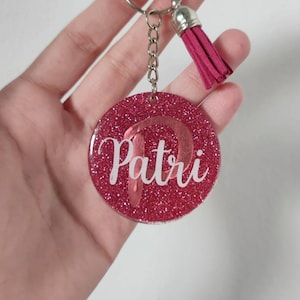 Personalized keychain with name, glitter keychain with initial, invisible friend gift, gift for friend, pink glitter keychain