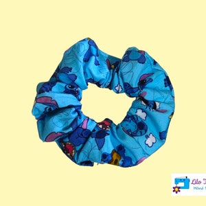 Stitch scrunchie, Stitch hair tie, fabric scrunchie, Stitch hair tie, blue hair accessory, Stitch fabric bow, ponytail