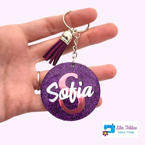 Llavero personalizado con nombre, llavero de purpurina con inicial, regalo amigo invisible, regalo para amiga, llavero rosa de purpurina
