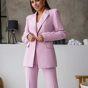 Dusty Pink Pantsuit for Women, TALL women Formal Pantsuit for Office, Business Suit Womens, Business Casual Blazer Trouser Suit for Women