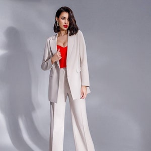 Cream White Pantsuit for Business Women, Formal Blazer Trouser Suit for Women, Office Wear for Women, Executive Women Wear