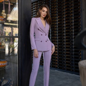 Dusty Pink 2-piece Blazer Trouser Suit for Women, Black Pantsuit Womens, Womens Formal Wear, Pink Pantsuit for Women, Pink Blazer Suit