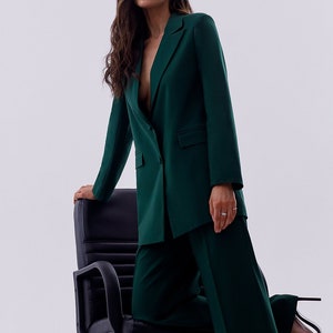 Emerald Green Oversized Pantsuit for Women, Emerald Formal Pants Suit for Business Women, Formal Pantsuit for Women in Men's Style