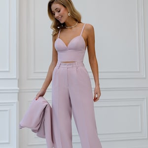 Dusty Pink Blazer Trouser Suit for Women, Blush Pink Pantsuit For Women, 3-piece pantsuit for women, Womens Formal Wear