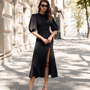  Vestido casual de verano para mujer, vestido negro largo con  encaje en contraste con dobladillo alto y bajo : Ropa, Zapatos y Joyería
