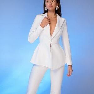 White Pants Suit for Women, White Formal Pantsuit for Women, Civil