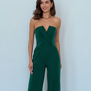 Emeral green Jumpsuit Womens, Green Jumpsuit Womens, Women Onepiece for Wedding Reception, Birthday Outfit, Sleeveless Jumpsuit with Corset