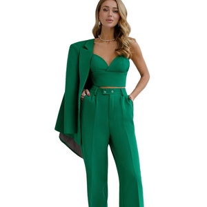 Green Blazer Trouser Suit for TALL Women, Bright Green Pantsuit For Women, 3-piece pantsuit for women, Womens Formal Wear