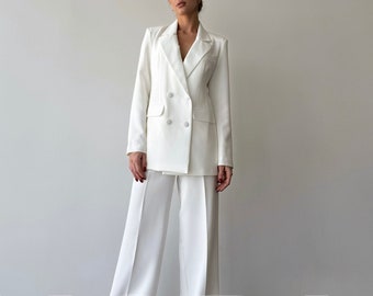 White Blazer Trouser Suit for Women, White Pantsuit For TALL Women, 3-piece pantsuit for women, Womens Formal Wear