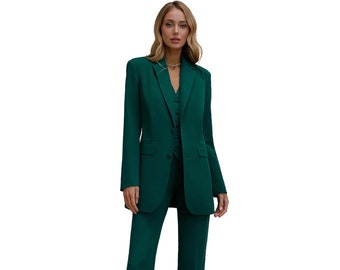 Emerald Green Formal 3-piece Pantsuit for Tall Women, office and occasion outfits