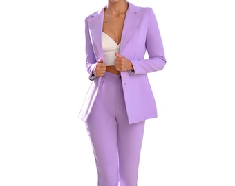 Lavender Pants Suit for Women, Office Pant Suit Set for Women,  Blazer Suit Set Womens, High Waist Straight Pants, Blazer and Trousers Women