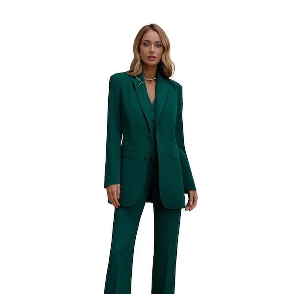 Emerald Green Formal 3-piece Pantsuit for Tall Women, office and occasion outfits