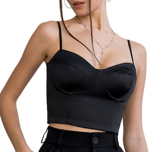 Satin Womens Tops, Corset Top, Bustier Top, Black Bustier Top, Black Corset Top, Black Corset Bustier, Black Crop Top