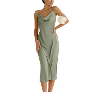 Olive silk slip dress hot sale