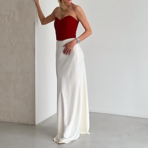 White Silk Satin Maxi Skirt: High Waist Elegant Formal Skirt
