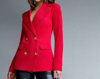 Red Formal Blazer for Office Women, Classic Fitted Blazer for Business Women, Elegant Blazer for Women