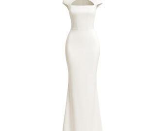 Weißes Satin Maxi elegantes Kleid im Cheongsam Mandarin Stil