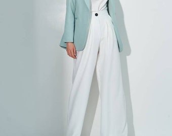 White High Waist Trousers, Wide Leg Pants, Wide Leg Pants, White Palazzo Pants for Women, office pants women, Elegant Pant, High Rise Pants
