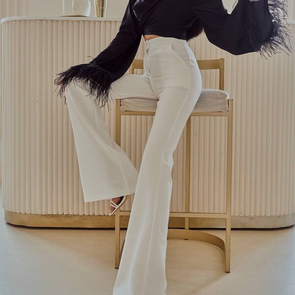 Women White Flared Bell Bottom Pants