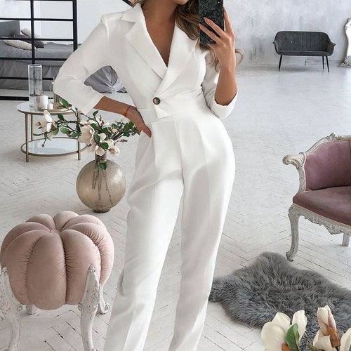 White Wedding Jumpsuit Long Sleeves Bridal Jumpsuit for | Etsy
