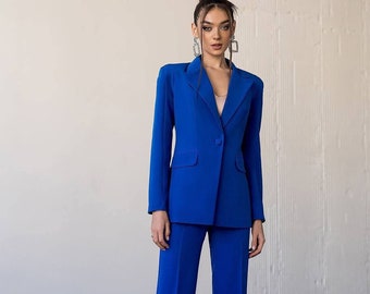 Royal Blue Pantsuit Formal Womens, Classic fit Pantsuit for Tall Women, Business Women Suit, Office Wear for Women