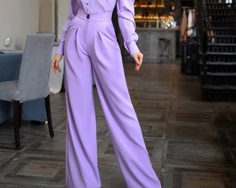 Lavender High Waist Trousers, Wide Leg Pants, Wide Leg Pants, Palazzo Pants for Women, office pants women, Elegant Pant, High Rise Pants