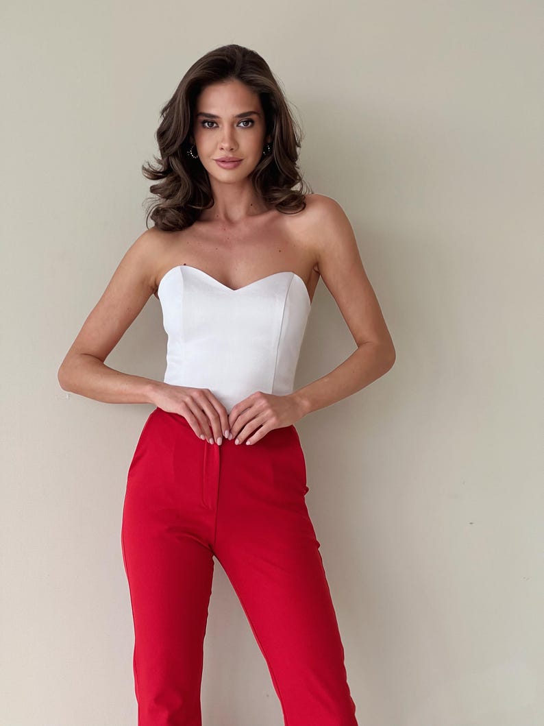 White Satin Corset Top: Strapless Bustier, Gen Z Chic image 9