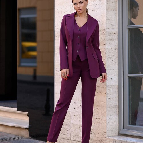 womens 3 piece pant suit with vest