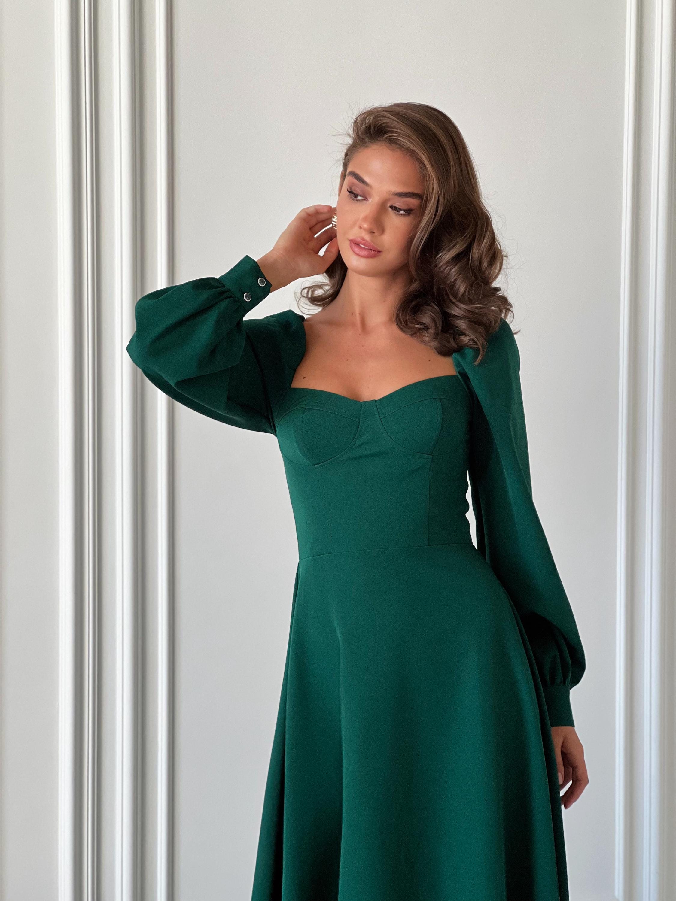 tight green dress with sleeves Amalfi Green Long Sleeve Lace Up Mini Dress - 4 main image 1