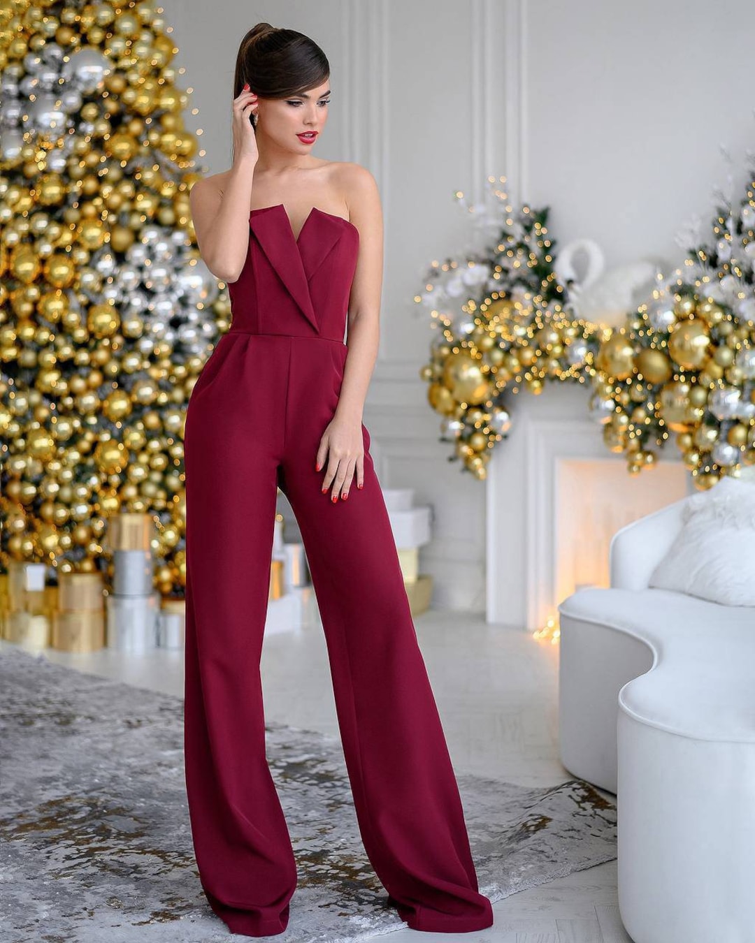 Burgundy Formal Jumpsuit Womens Burgundy Romper Womens Onepiece for Wedding Reception Birthday Outfit Sleeveless Jumpsuit With Corset Etsy Hong