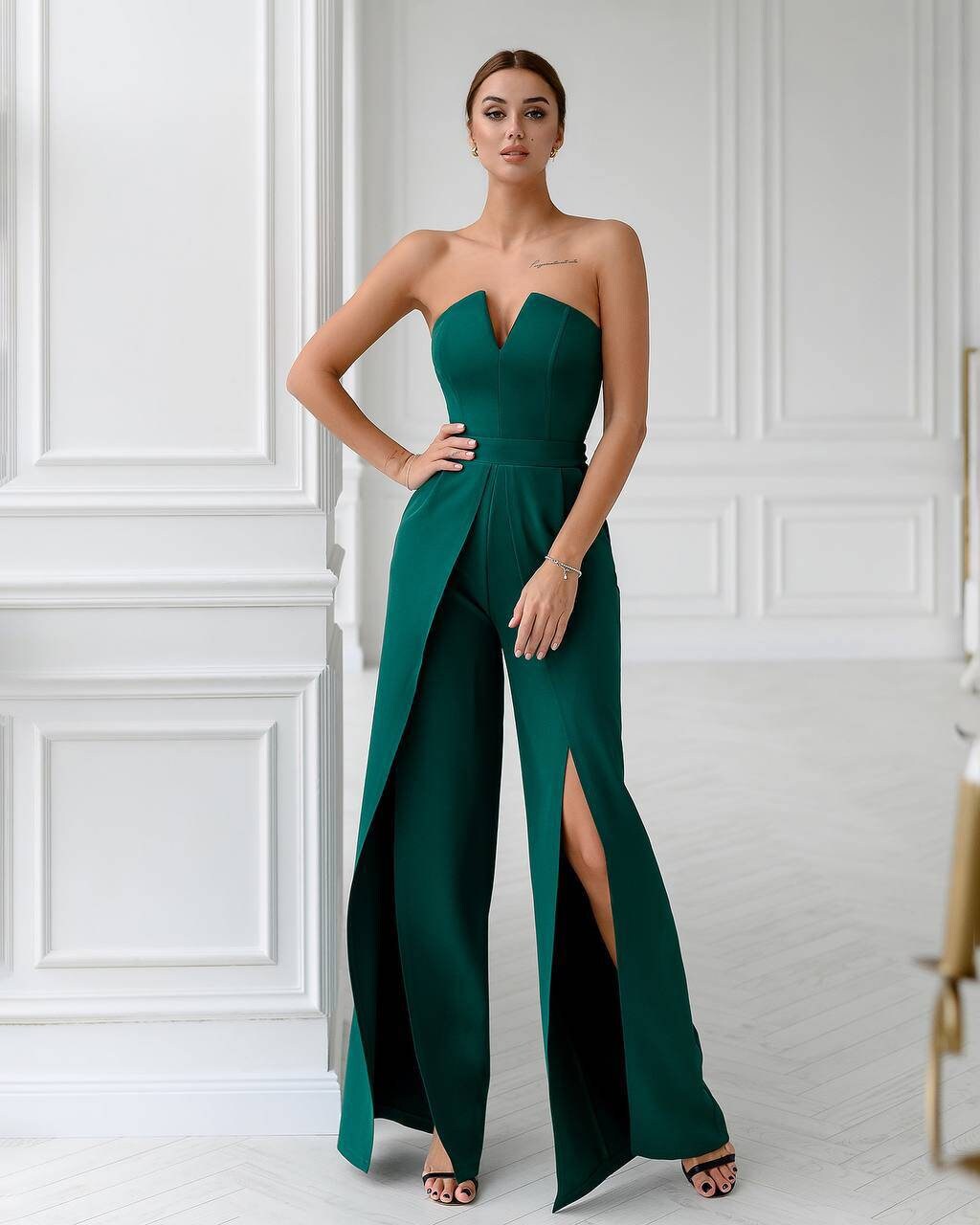 Emerald Green Formal Jumpsuit for Women, Green Corseted