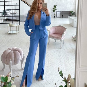 Royal Blue Pantsuit for Women With Cropped Buttoned Blazer and - Etsy