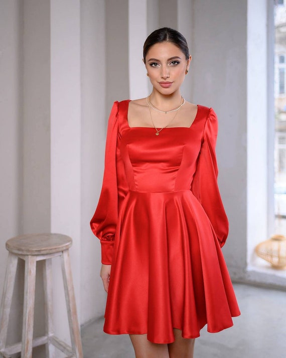 satin dress with sleeves