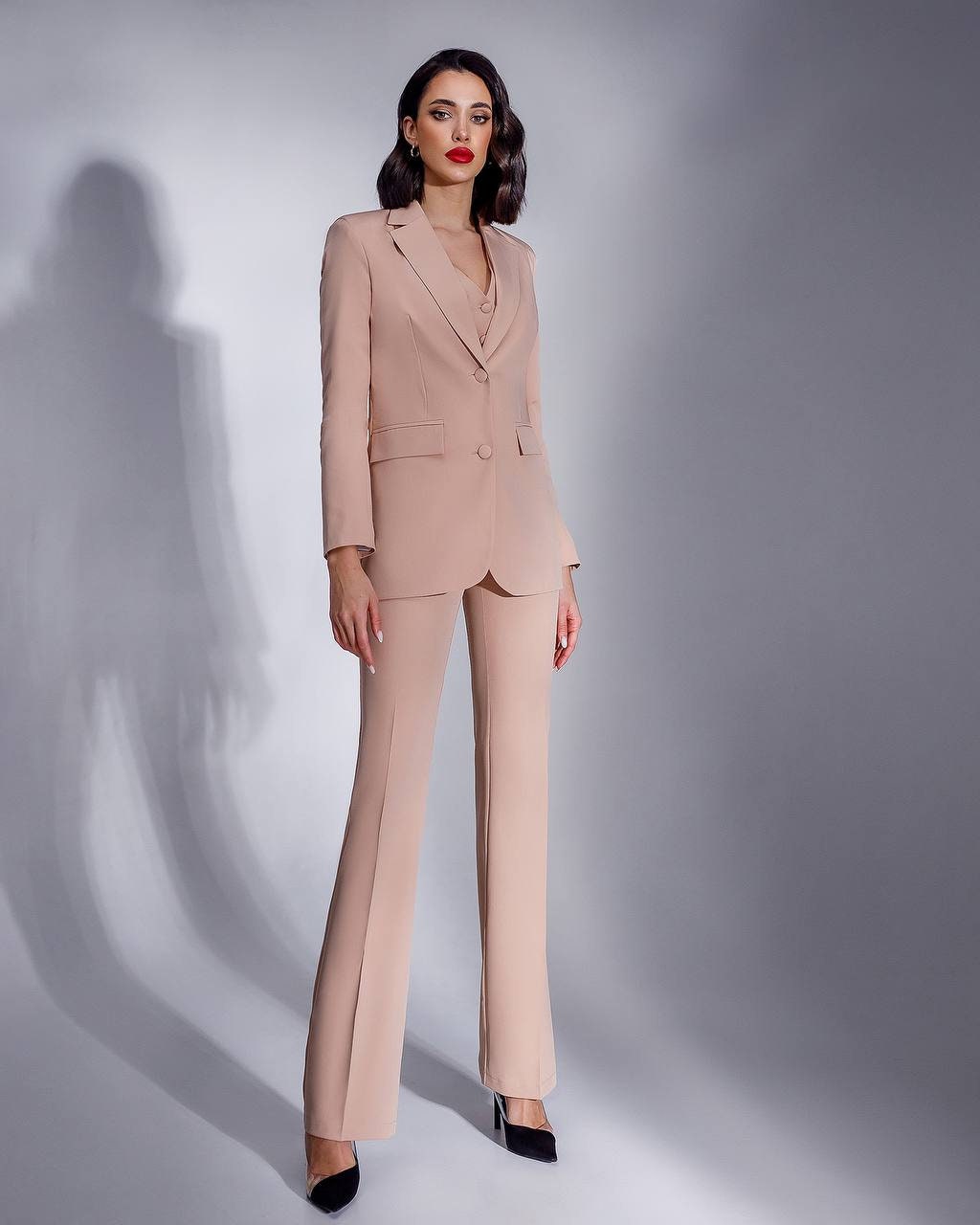 Beige Formal Pantsuit for Women, Ecru Formal Pants Suit Set for