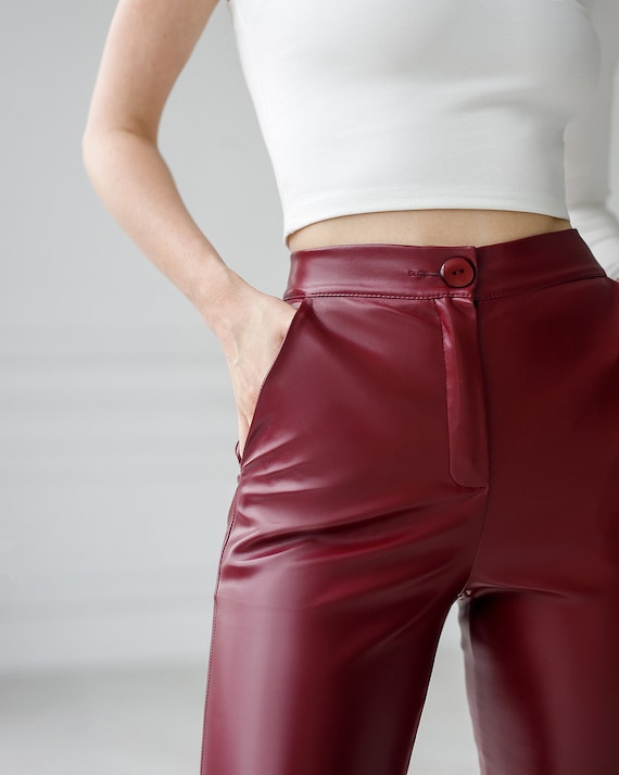 Vegan Leather Pants Women, Faux Leather Pants Women, Leather Bell