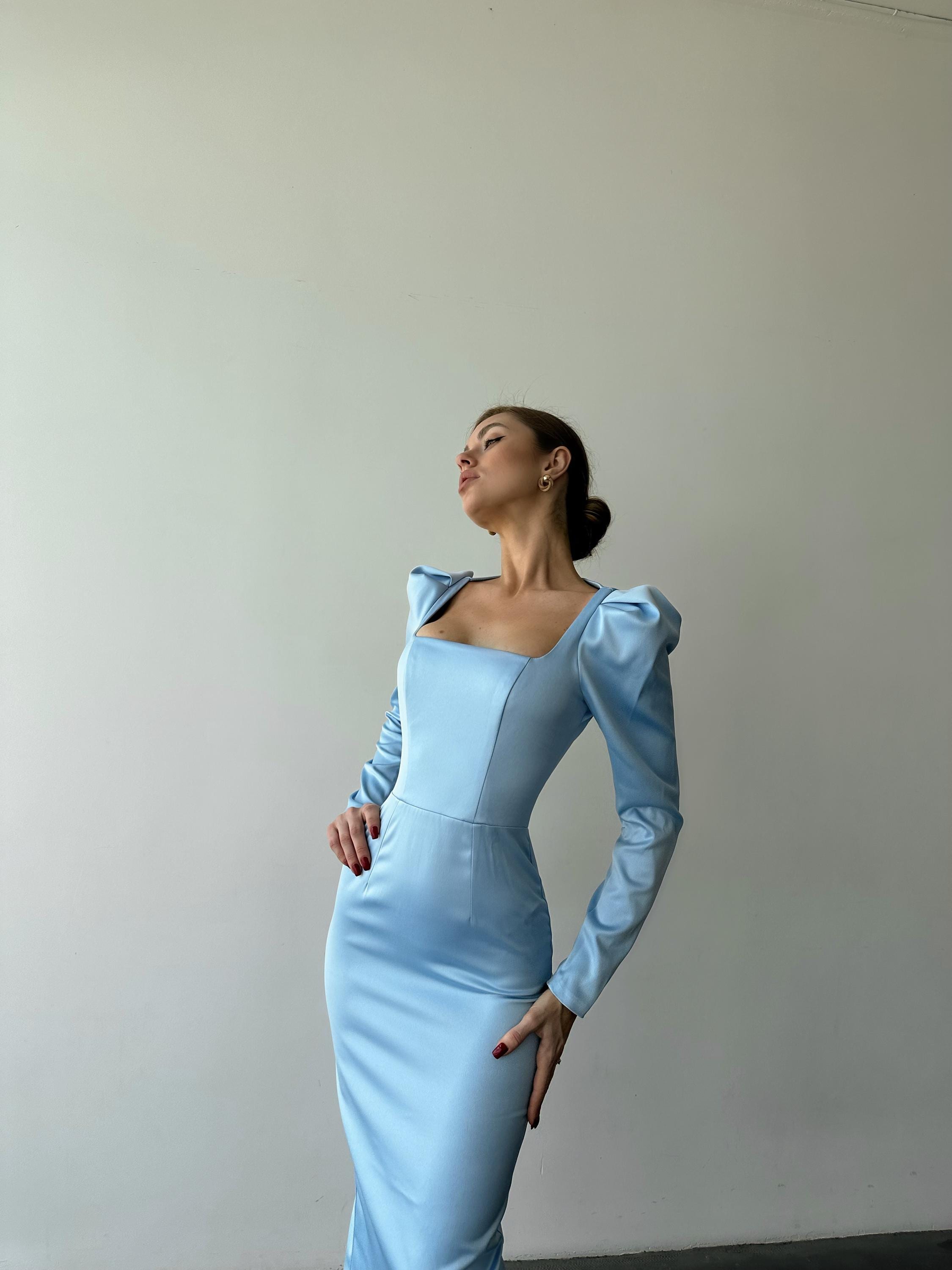 princess polly baby blue dress Light Blue Floral Maxi Dress | Square Neck Bodycon Formal Gown for Wedding  Guest & Prom main image 1