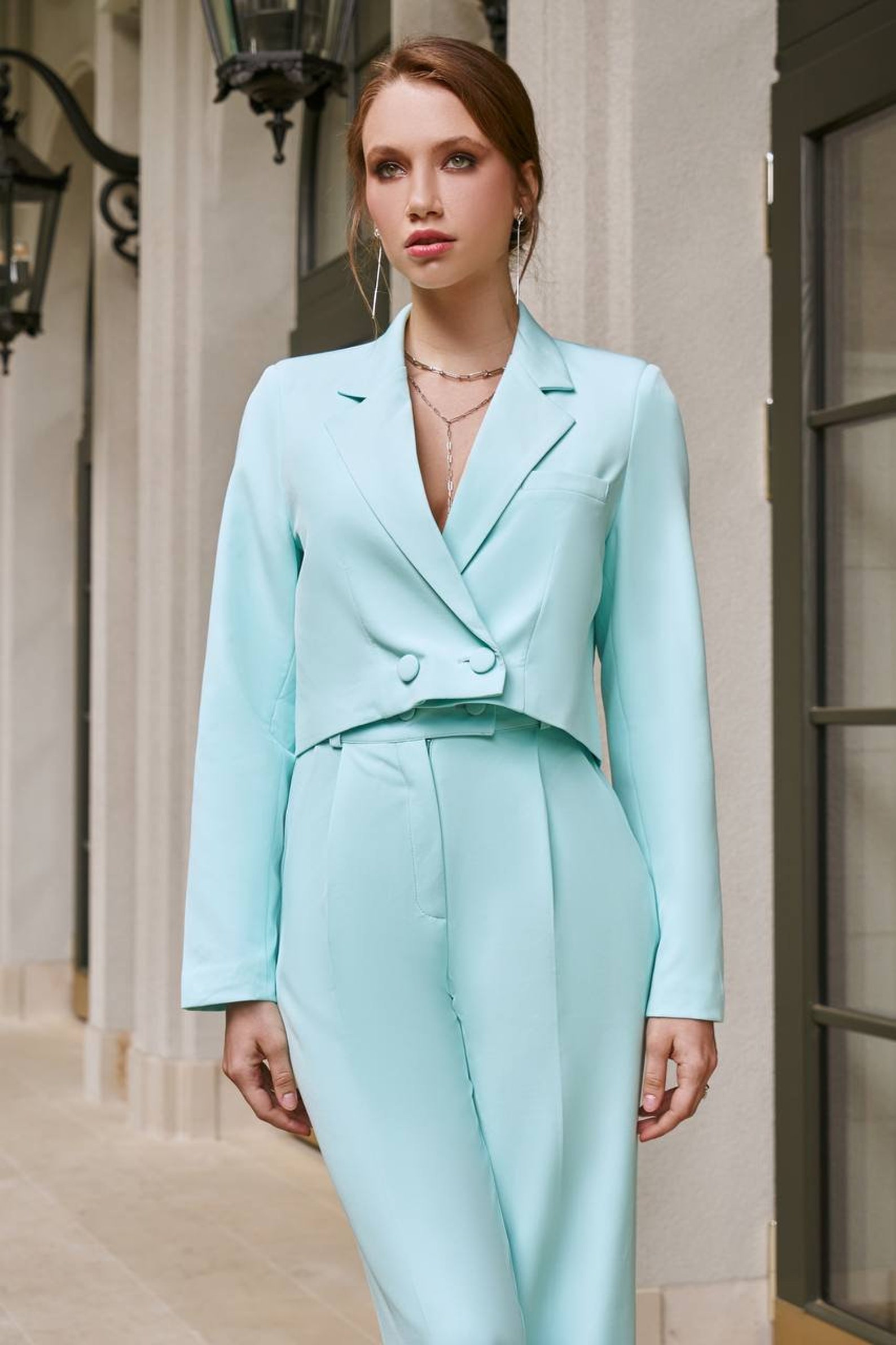 Mint Green Pantsuit for Women With Cropped Buttoned Blazer and Etsy