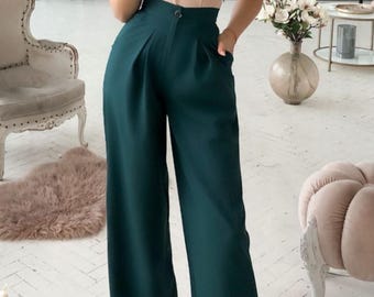 High Waist Trousers, Wide Leg Pants, Red Wide Leg Pants, Palazzo Pants for Women, women pants with pockets, Business Casual Wide Pants Women