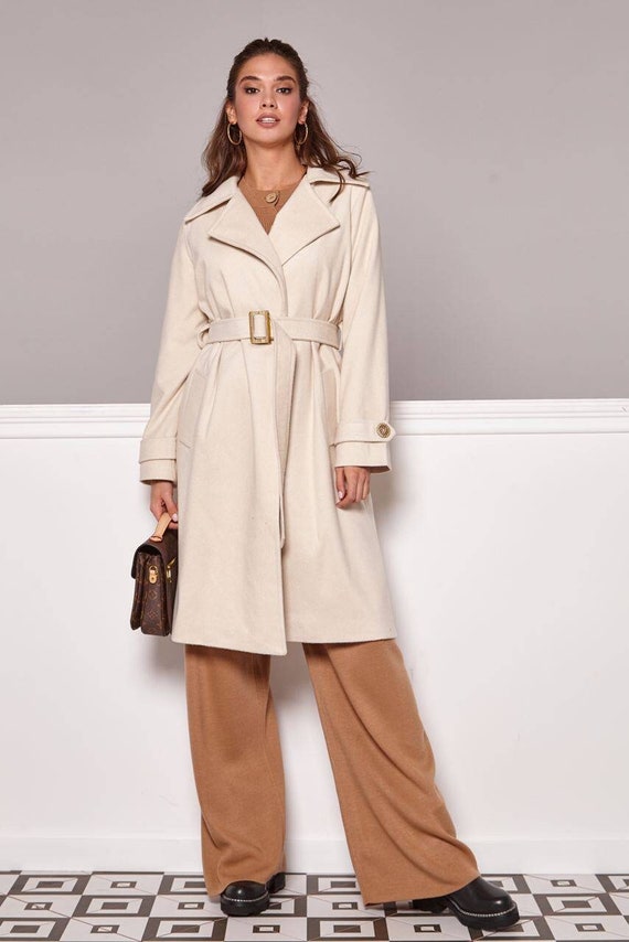 Ivory White Wool Coat for Women Midi Long Womens Wool Coat White